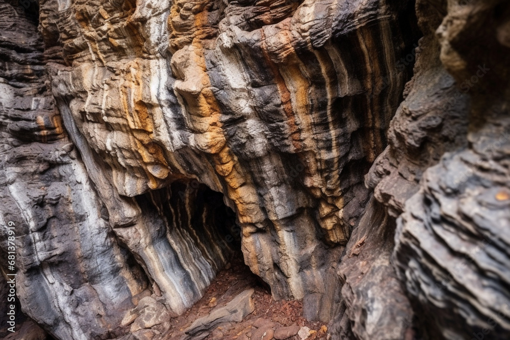 intricate patterns and textures of cave wall, portraying geological ...