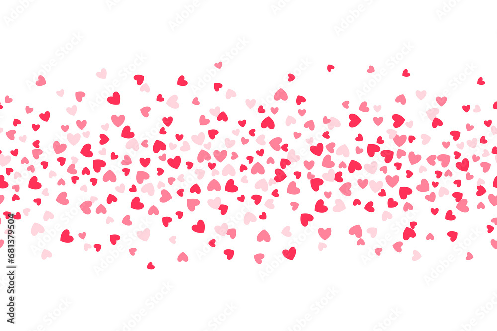 Seamless border made from red confetti hearts. Cute confetti hearts explosion. Valentine's Day background. Seamless border made from red confetti hearts. Cute confetti hearts explosion. Valentine's Day background.