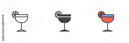 Margarita cocktail with lime different style icon set