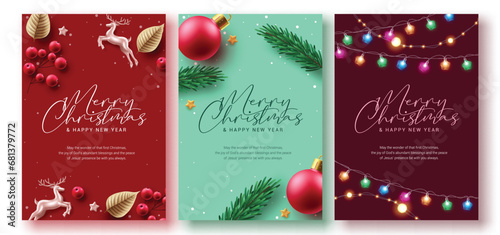 Merry christmas greeting vector poster set. Christmas greeting card for religious and christianity holiday season celebration. Vector illustration gift tags and greetings card  collection. 
 photo