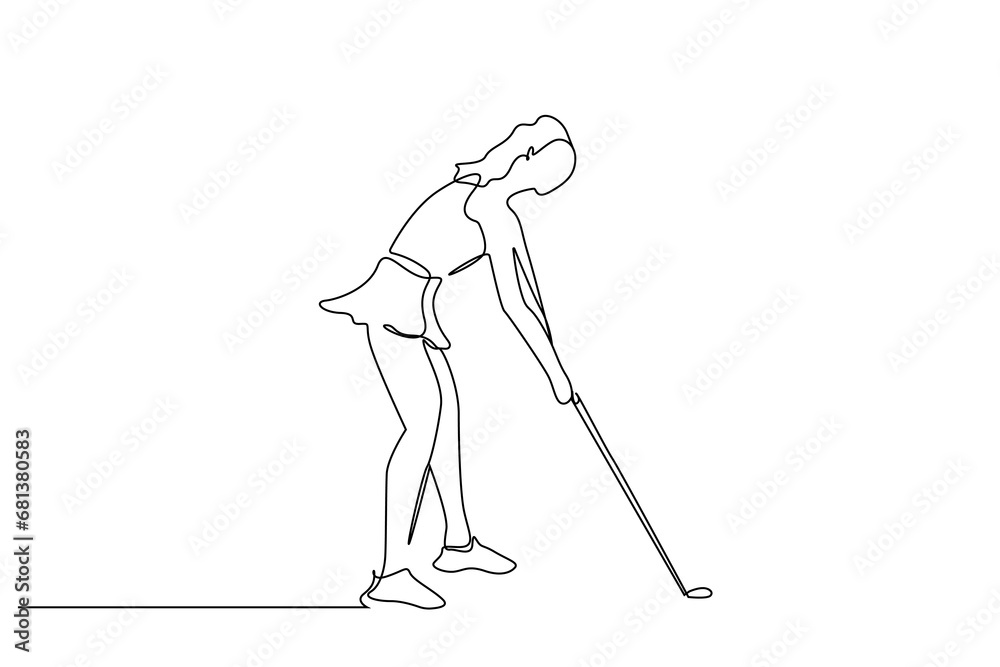 Obraz premium young girl playing golf hitting the ball lifestyle hobby line art design