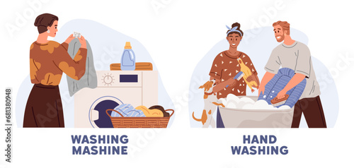 Laundry. Vector illustration. Laundry equipment maintenance prevents breakdowns Air-drying clothes on racks is cost-effective Laundering undergarments ensures hygiene The laundry metaphor signifies