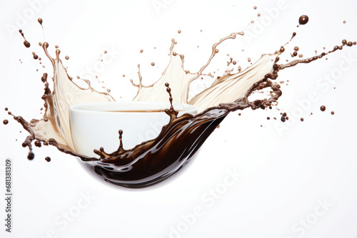 Photo of a dynamic shot of coffee pouring out of a cup