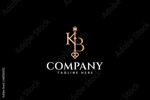 K B initial with classic key shape elegant logo design for real estate and property company