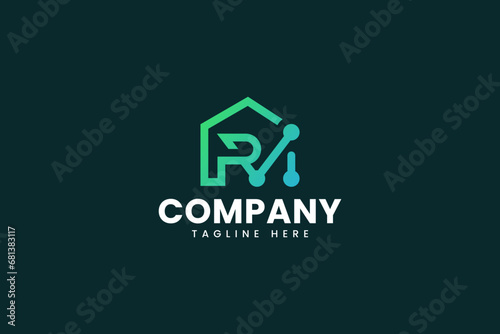 letter R M with home and tech element logo design for business and consulting company