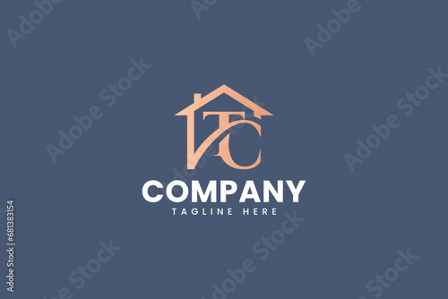 letter T C with home element elegant logo design for real estate and property company