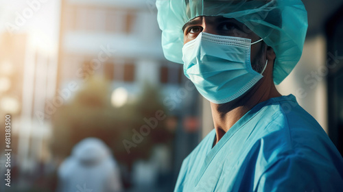 A doctor wearing protection face mask against coronavirus. photo