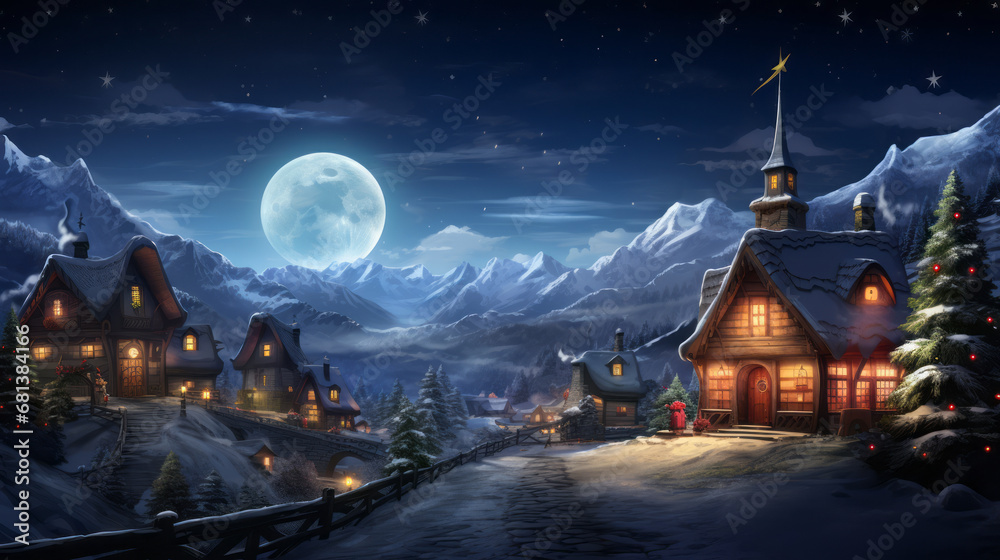 Star topped with mountains christmas scene Star topped with mountains christmas scene