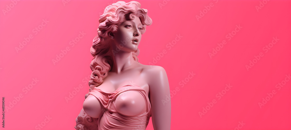 Beautiful woman statue on the pink background
