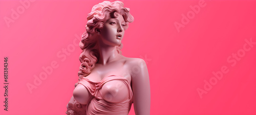 Beautiful woman statue on the pink background