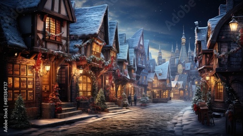 winter night city  narrow street  Christmas