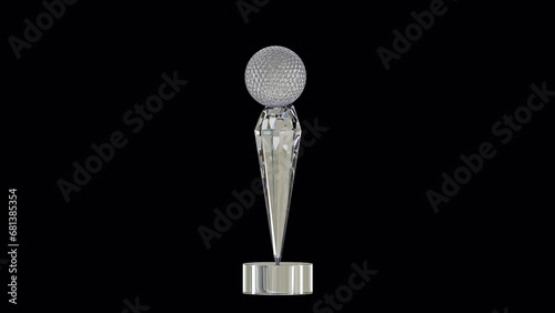 Diamond golf trophy cup on dark background 3D rendering
