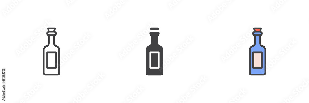 Wine bottle different style icon set