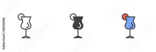 Cocktail glass with lime different style icon set