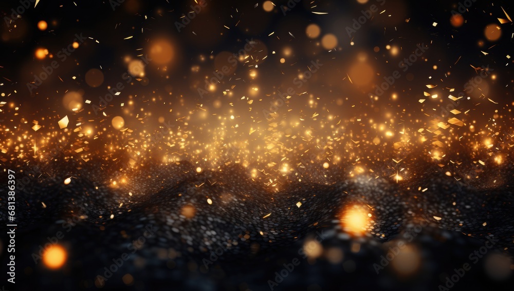 Fototapeta premium golden abstract christmas lights on black background - wedding holiday wallpaper 