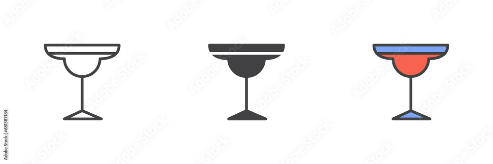 Cocktail margarita glass different style icon set Cocktail margarita glass different style icon set