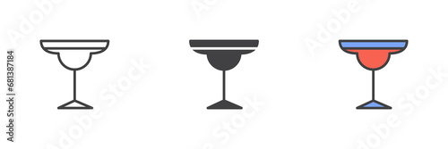Cocktail margarita glass different style icon set