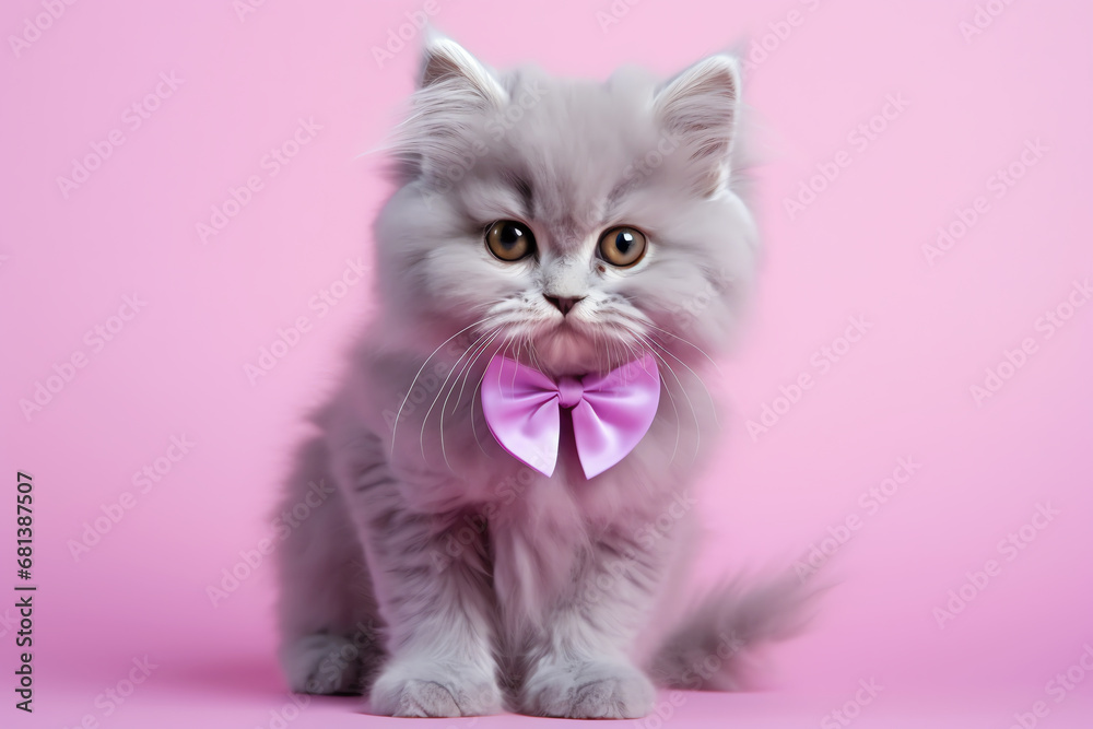 Fototapeta premium kitten with bow tie, AI generated