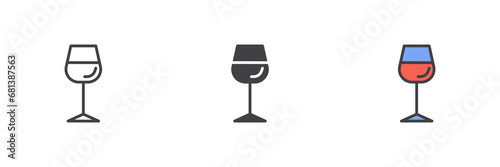 Glass of wine different style icon set