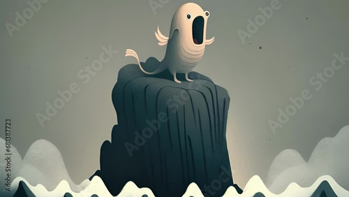 A siren sang its haunting melody from atop a rocky cliff. Cute creature. .