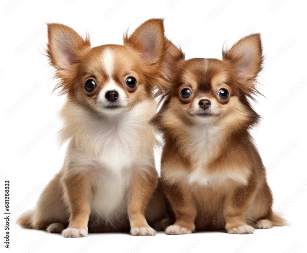 Chihuahua dogs puppy couple isolated cutout on transparent background.