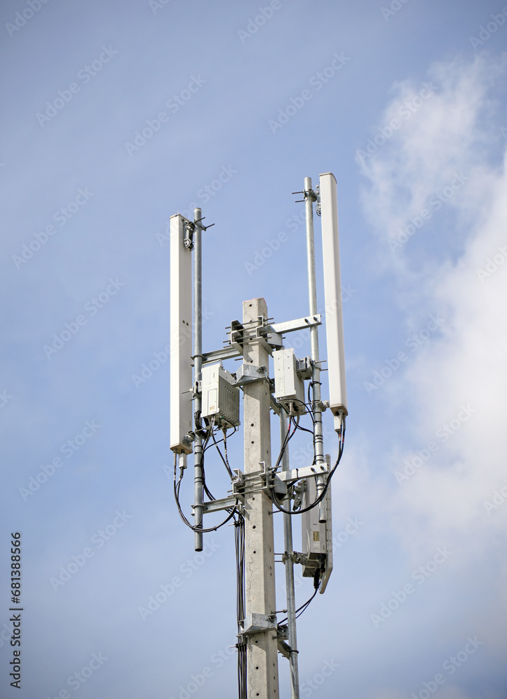 Small Cell 3G, 4G, 5G System. Macro Base Station or Base Transceiver Station on electricity post. Wireless Communication Antenna Transmitter. Small Cell 3G, 4G, 5G System. Macro Base Station or Base Transceiver Station on electricity post. Wireless Communication Antenna Transmitter.