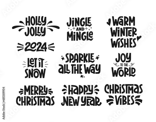 Christmas Festive Phrases. Vector Hand Lettering of Xmas Quotes. Greeting Card with Cute Handwritten Text.