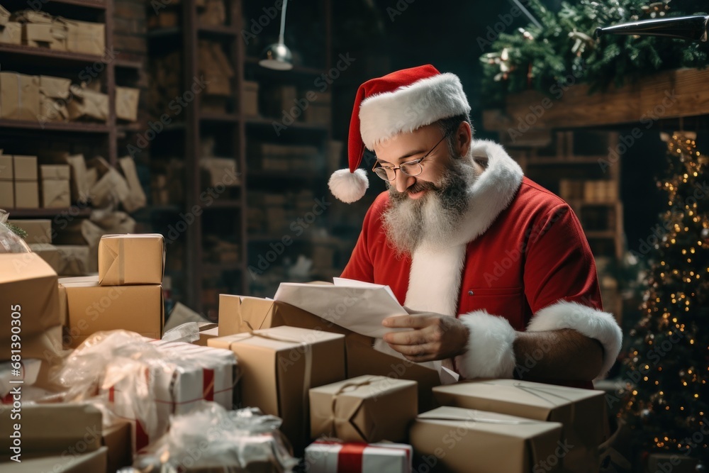 The fresh logistics is carefully sorting out the goods in the santa warehouse. Generative AI. The fresh logistics is carefully sorting out the goods in the santa warehouse. Generative AI.