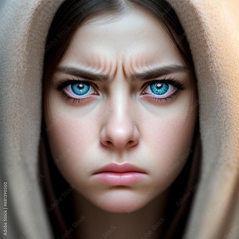Portrait of an angry annoyed young woman.  Generative AI