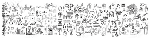 Big bundle business casual doodles icons and objects. Business doodles hand drawn icons. Vector illustration

