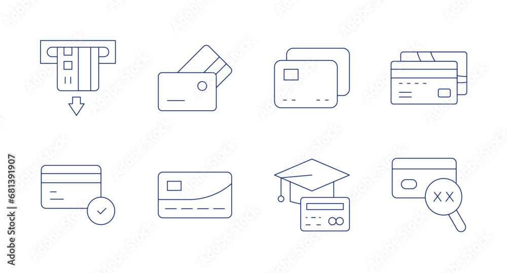 Credit card icons. Editable stroke. Containing education cost, credit card, cvv, card.