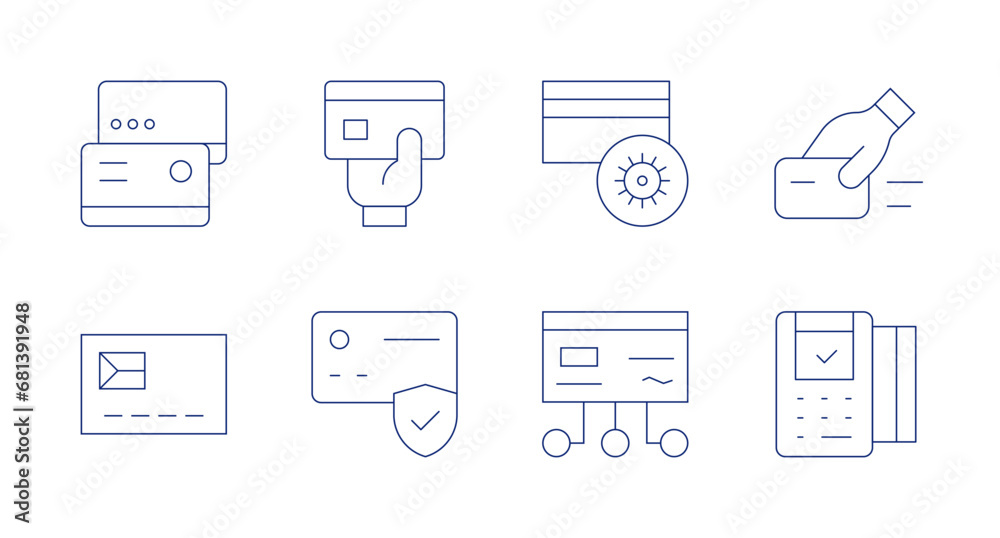 Credit card icons. Editable stroke. Containing swipe card, point of sale, credit card, transaction.