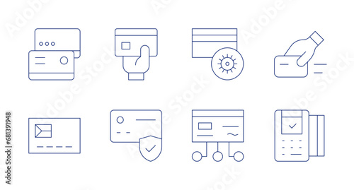 Credit card icons. Editable stroke. Containing swipe card, point of sale, credit card, transaction. © Spaceicon