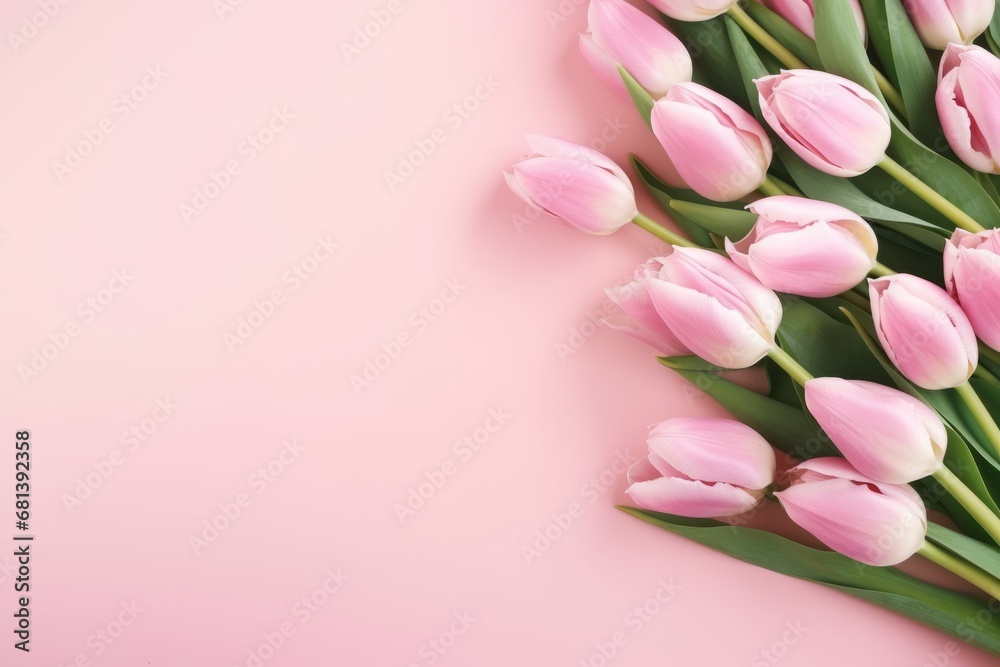 Spring holiday tender cute background with pink tulips. Mother day