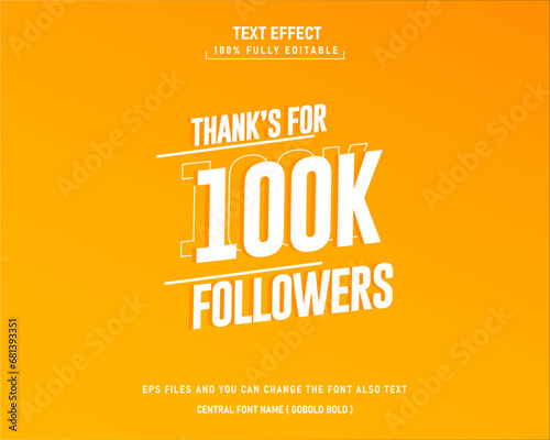 Thanks 100k followers social media greeting text effect template, editable text effect photo