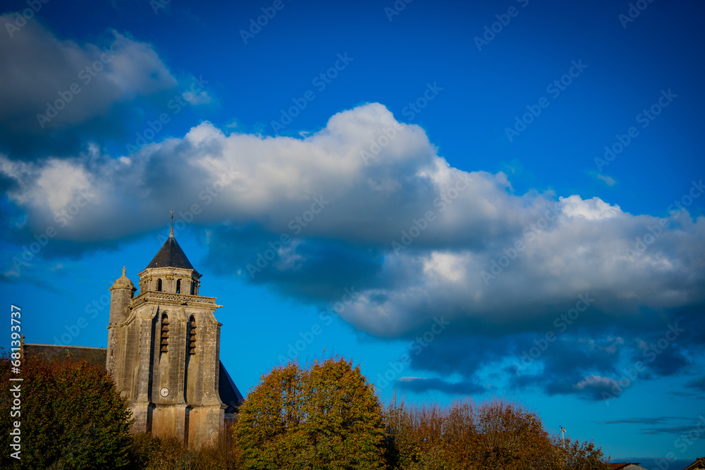 France, Charente-Martime, Lonzac Church,in Cognac Vineyards, Petite Champagne, High quality photo