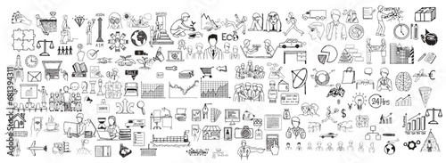 Business doodles hand drawn icons. Vector illustration. Business doodles Sketch set : infographics elements isolated,