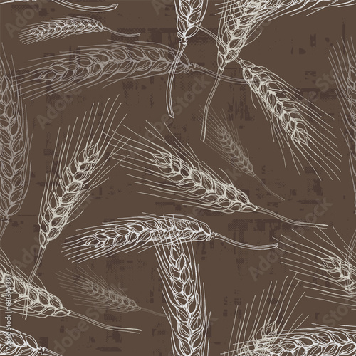 Wheat Agriculture Seamless Pattern. Wheat hand-drawn vector illustration for background of bread label design, bakery packaging. Homemade cooking banner. Cooking courses banner.