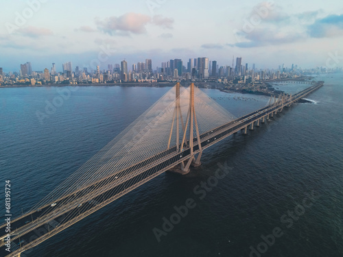 фотографія Aerial view of vehicles Passing over Bandra Worli Sea Link in Mumbai, India