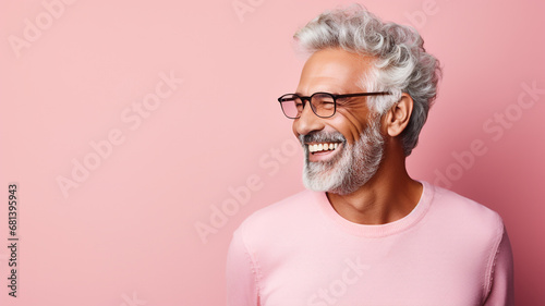 Closeup photo of stylish grandpa smiling good mood