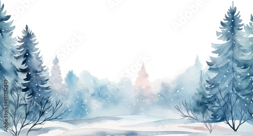 watercolor winter landscape with snow