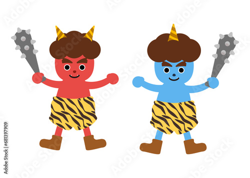 かわいい赤鬼と青鬼のイラスト