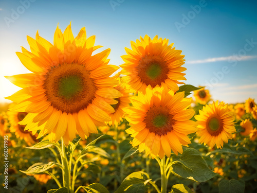 Bright sunflowers bask in the golden sunlight © Meeza