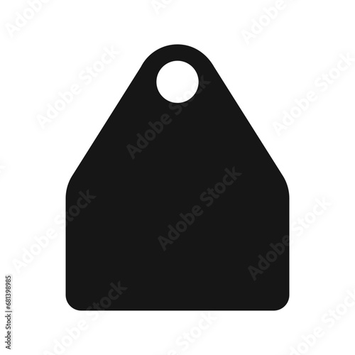 Eartag mockup for cattle. Blank black identification label for farm animals isolated on white background. Livestock earmark. Vector graphic illustration.