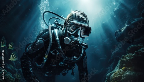 humans explore the depths of the sea while diving.