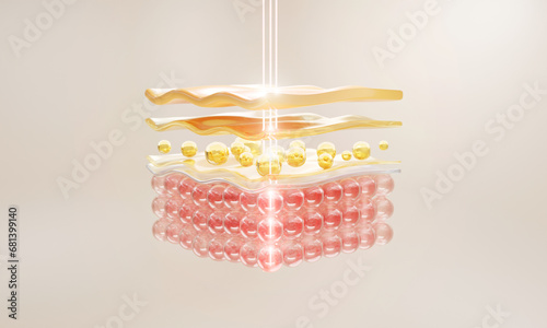 3D Collagen Skin Serum and Vitamin illustration isolated on soft color background. concept skin care cosmetics solution. 3d rendering.  © ATKWORK888