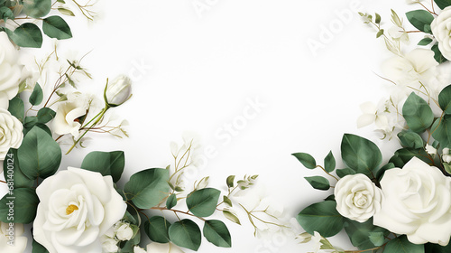 Flower banner floral background white roses and green eucalyptus photo