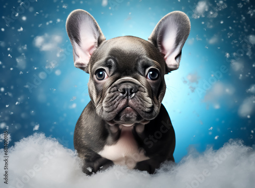 Cute Puppy Dog playing in snow ice, winter environment, Winter vibes  