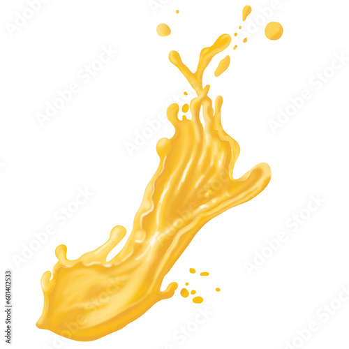 Orange juice crown splash with ripples. On transparent background.