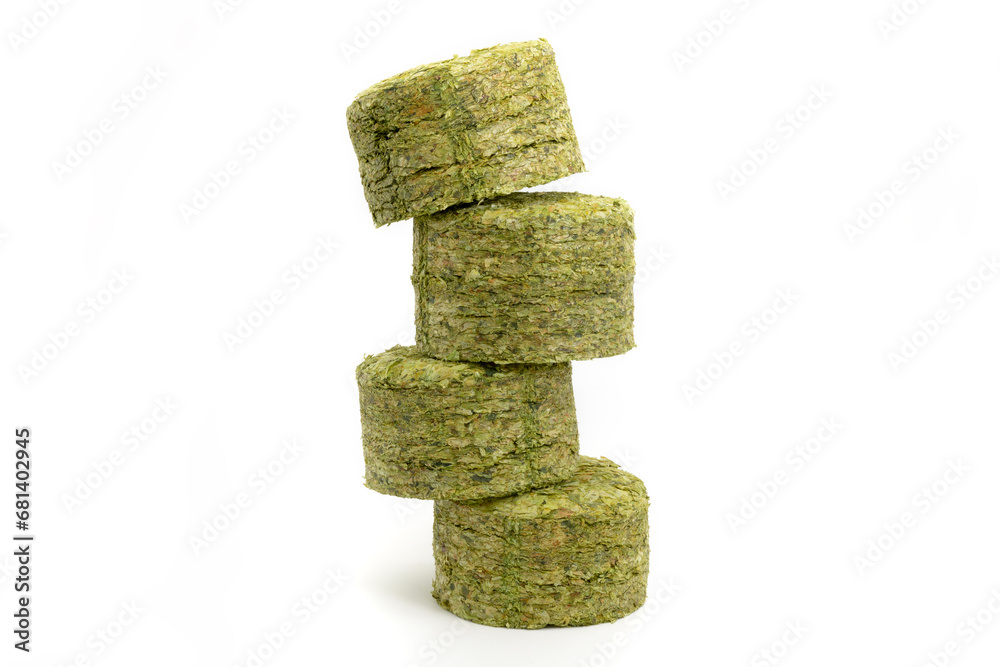 Dried hops - pressed hop pucks photographed on white background - Czech hops from the Žatec region - Czech Republic, Europe